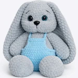 peluche amigurumi celeste y gris